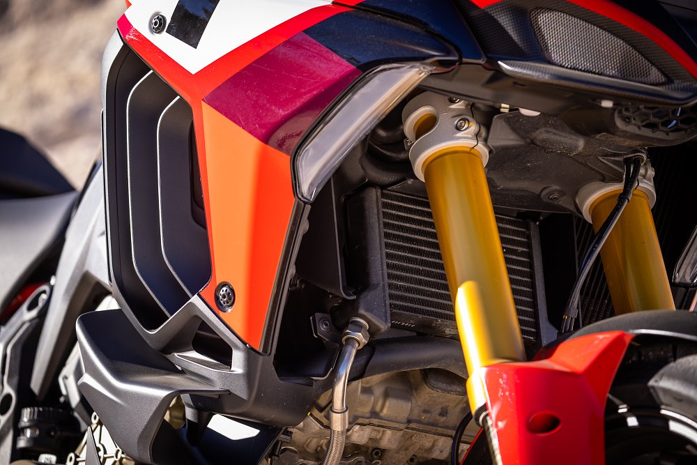 Radiator array on the 2022 Ducati Multistrada Pikes Peak. 