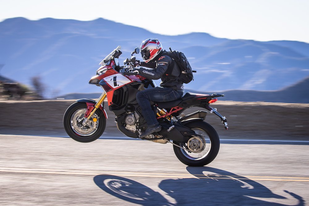 Wheelie on the 2022 Ducati Multistrada Pikes Peak. 