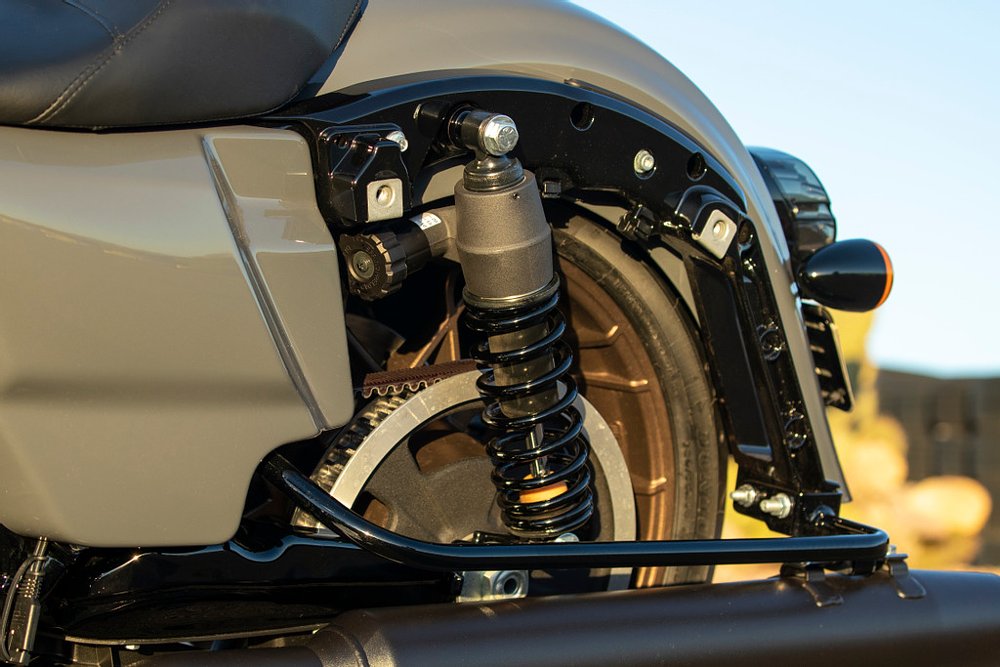 H-D Road Glide ST rear shock detail