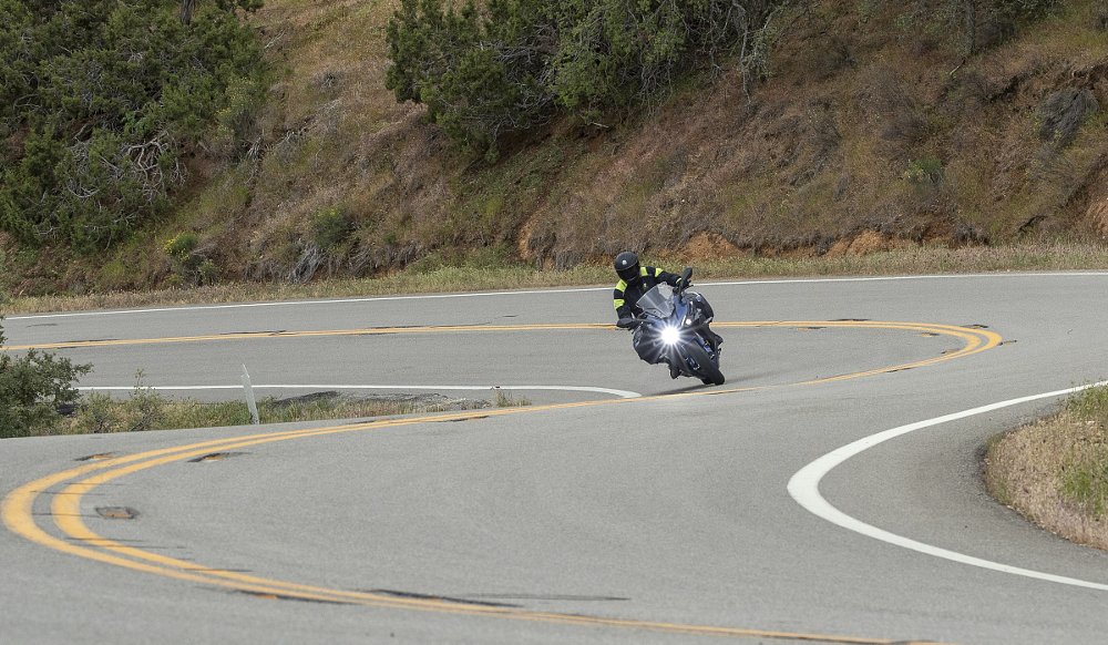 riding the Suzuki GSX=S1000GT+ on the open road
