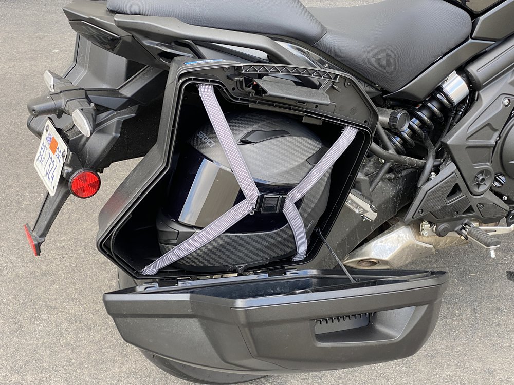 Kawasaki KQR luggage with helmet. 