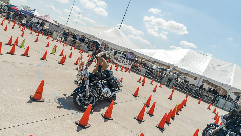 Ari crashing his Road King on the cone course. 
