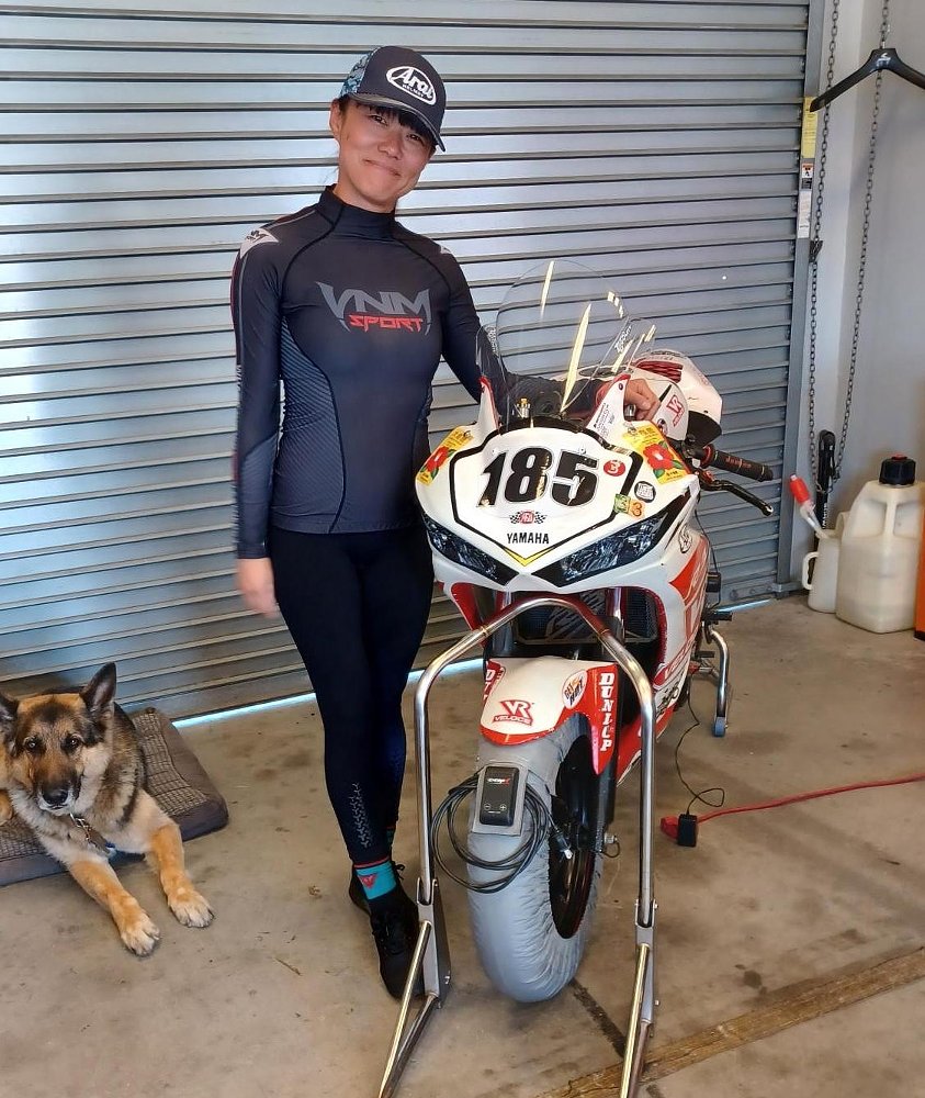 racer with her modern Yamaha R3
