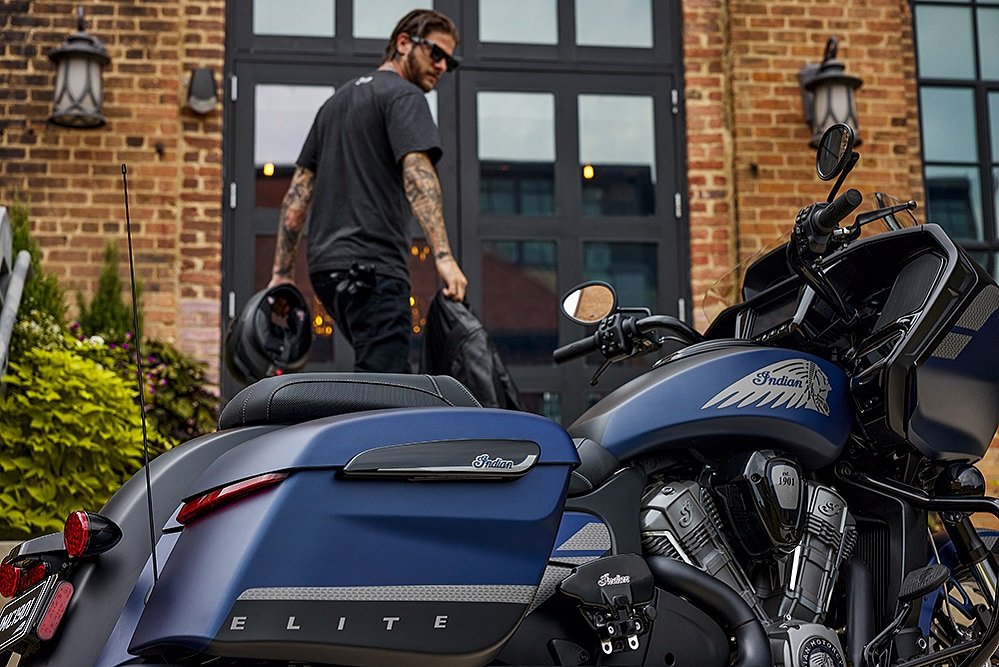 rider admiring an Indian Challenger Elite