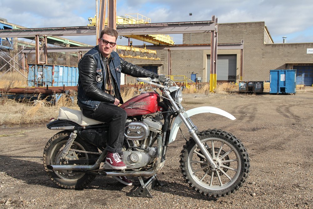 Zack Gagnon on his Sportster modified for off-road use
