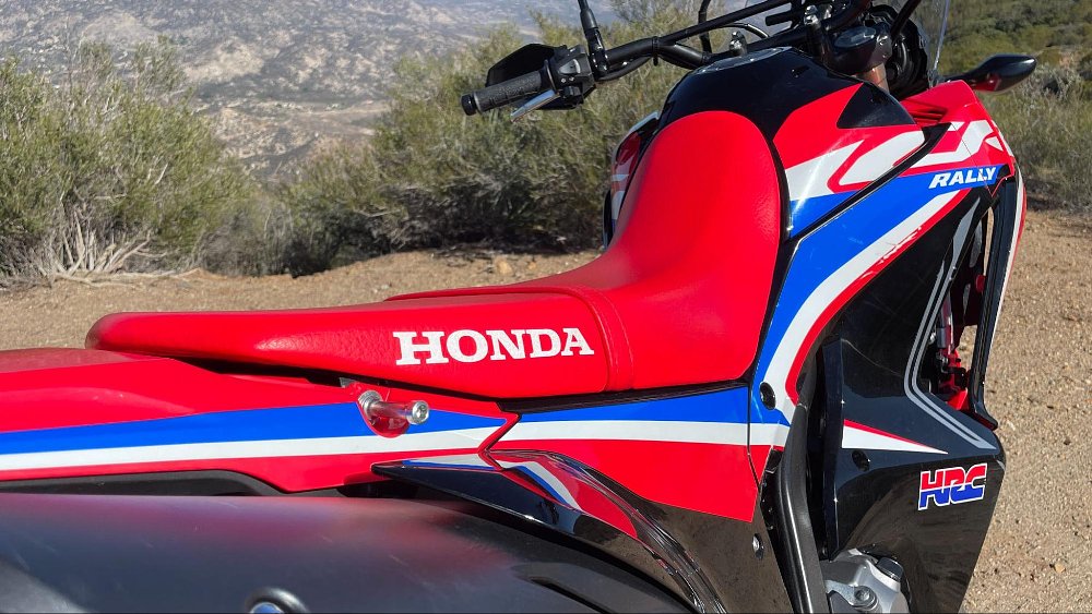 A close up view of the Honda crf300l rally seat