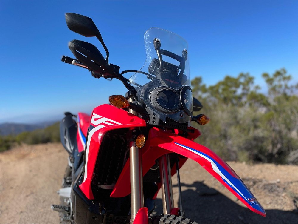 A close up view of the Honda CRF300L Rally windscreen