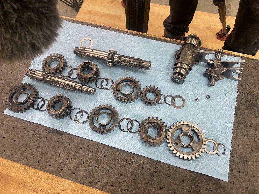 Yamaha DT-1 transmission being rebuilt. 