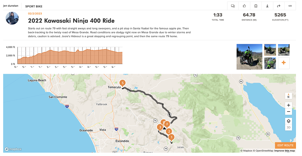 A view of the route map produced by REVER app