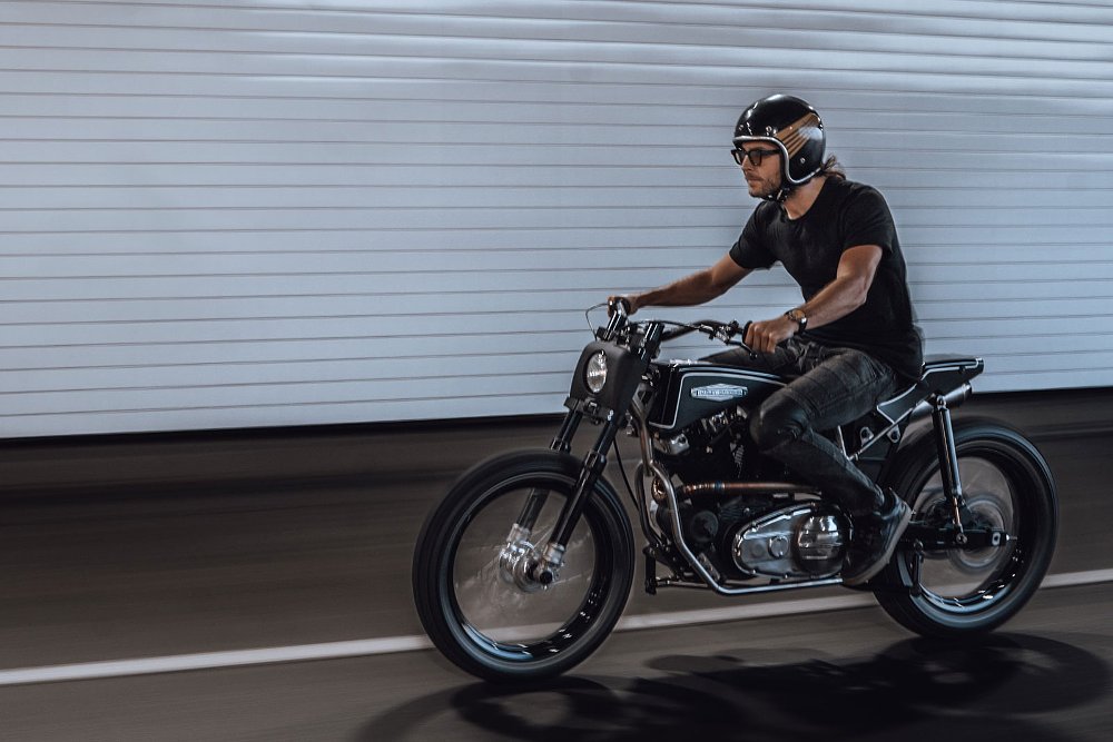 The Kully Co. KC900 Ironhead Street Tracker being ridden on the street