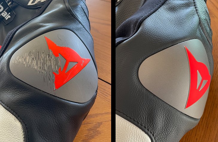 A close up of before and after of metal shoulder slider replacement