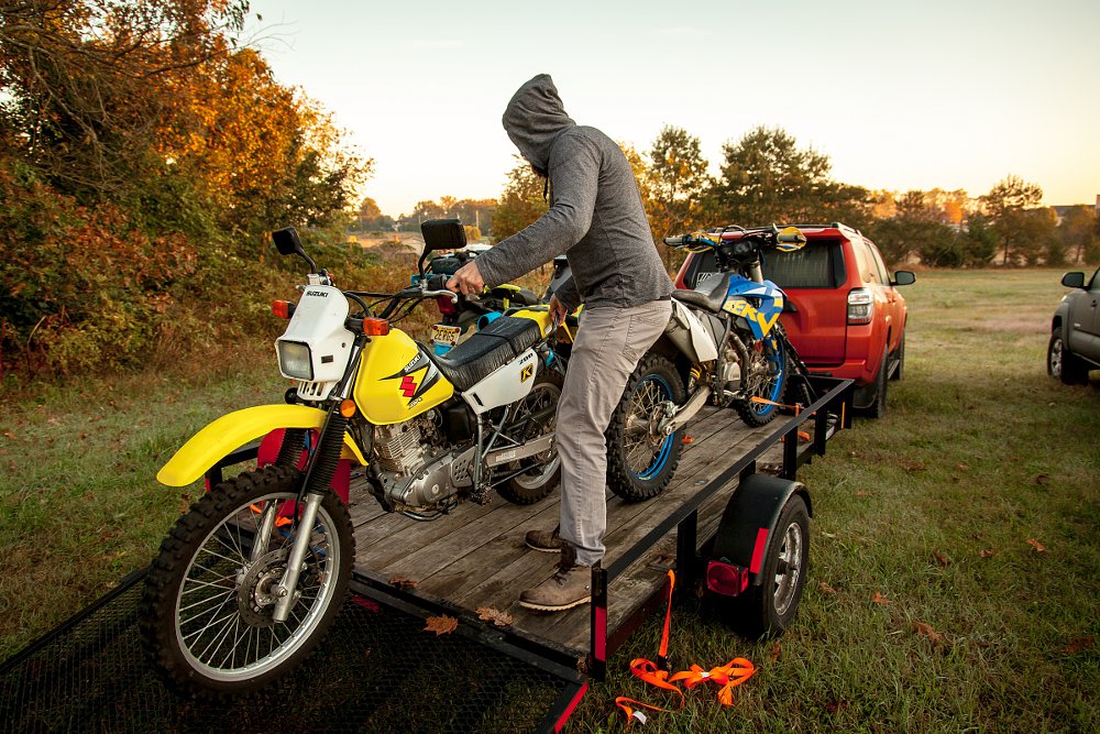 loading motorcycles on a trailer