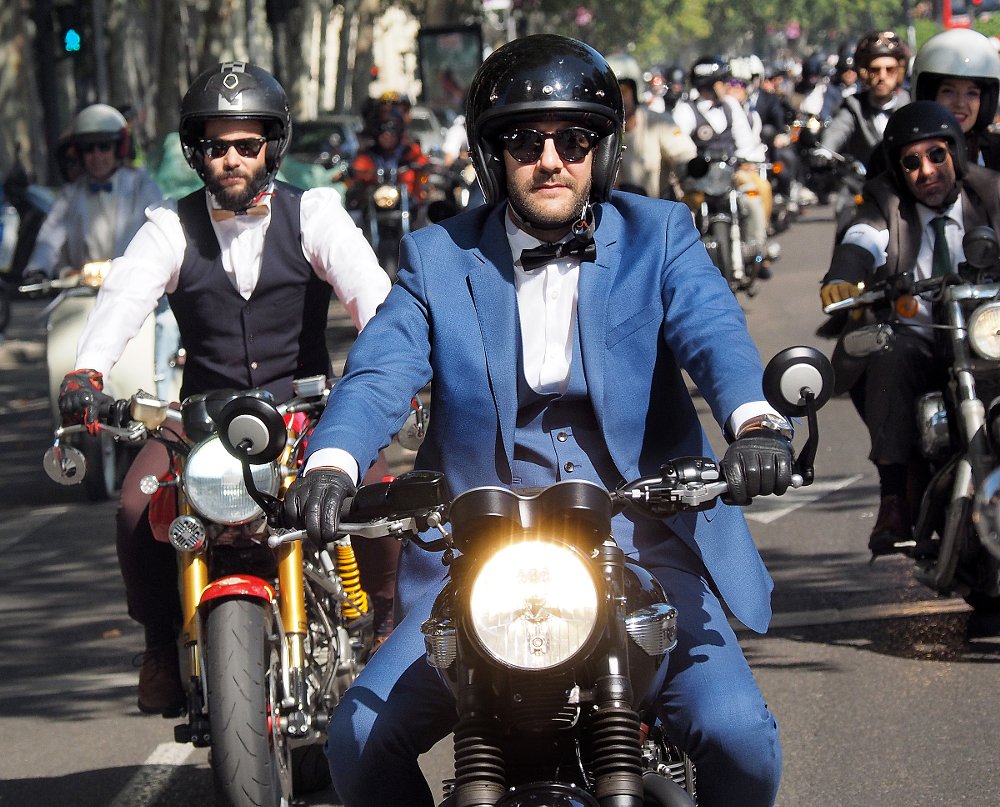 men wearing suits and riding motorcycles in a 2018 DGR event