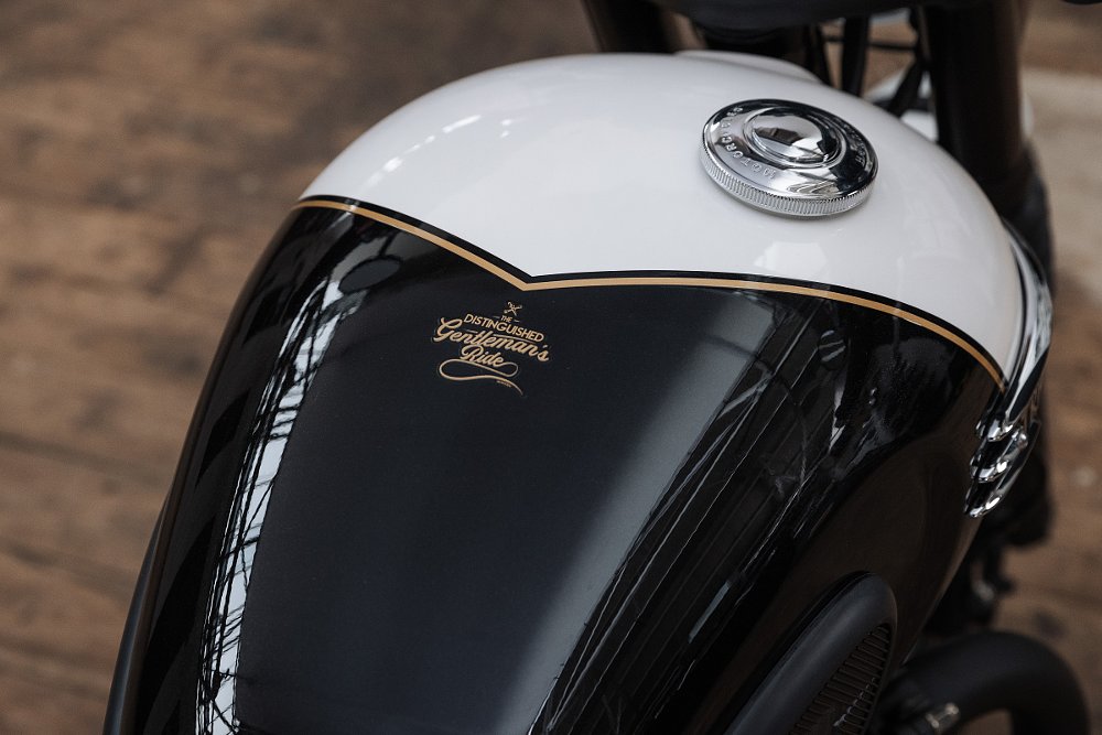 black and white tank with DGR logo and gold pinstriping