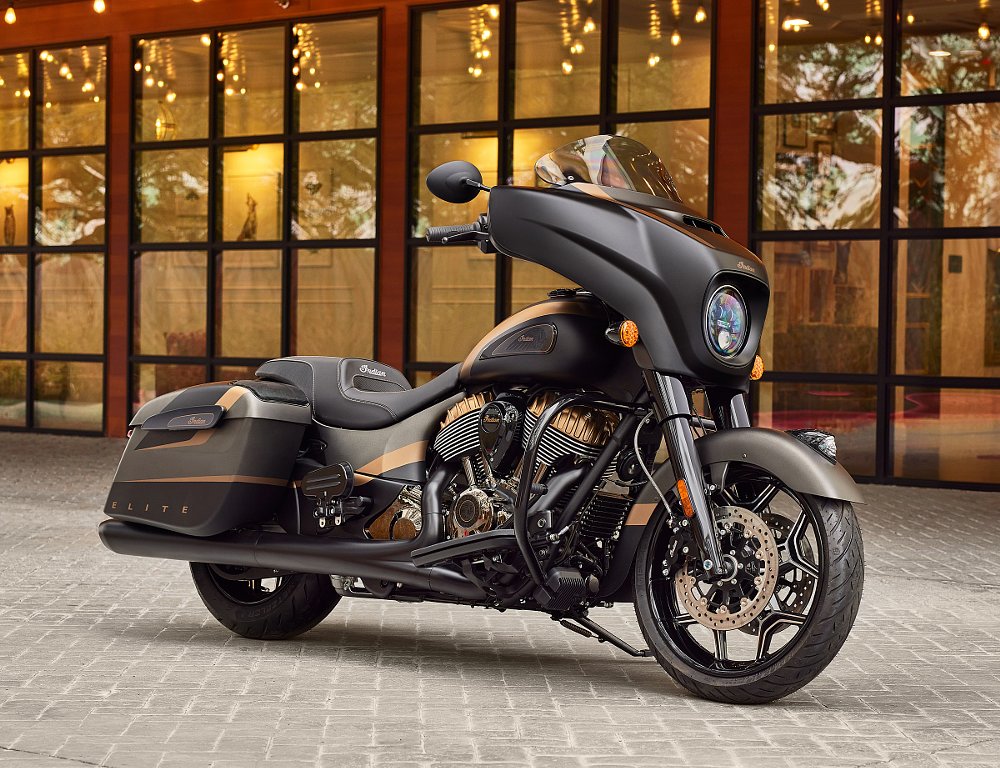 2023 Indian Chieftain Elite parked in front of a hotel