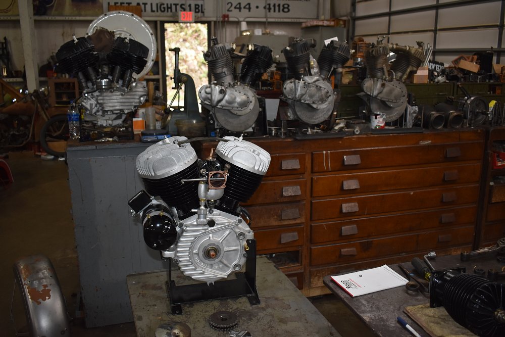 old V-twin engine on work stand