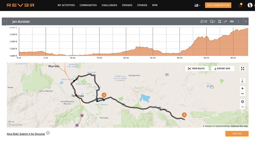 An illustration of the REVER map that details the route ridden on the RX1E