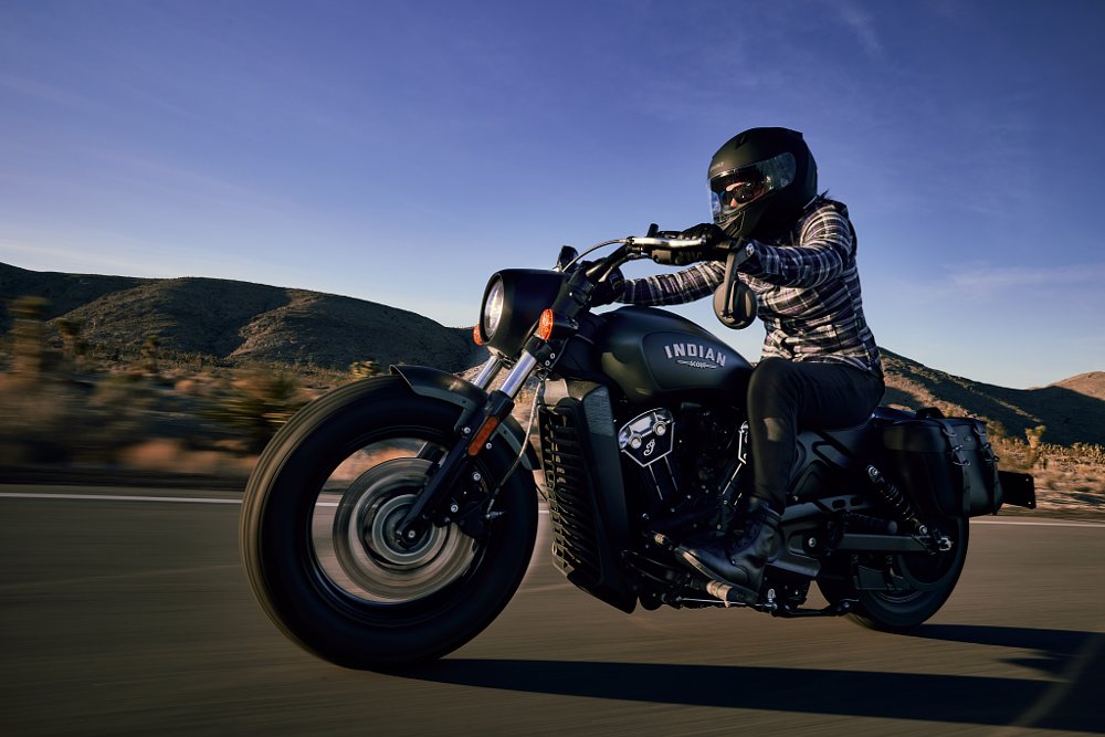 Jen riding the Indian Scout
