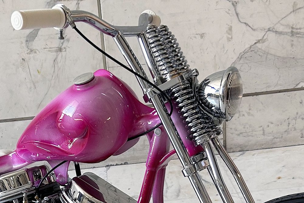 closeup of fuel tank and springer front suspension