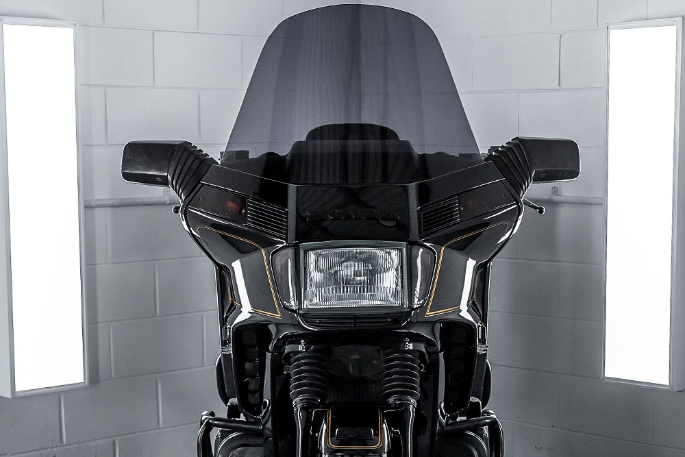 front view of the black custom Gold Wing