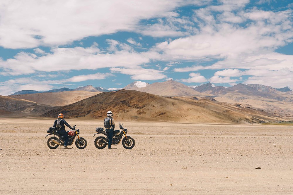 Two motorcycles in the Gongram Pass in the Ladakh region of India.