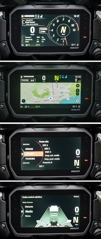 four views of the digital TFT display from a Ducati