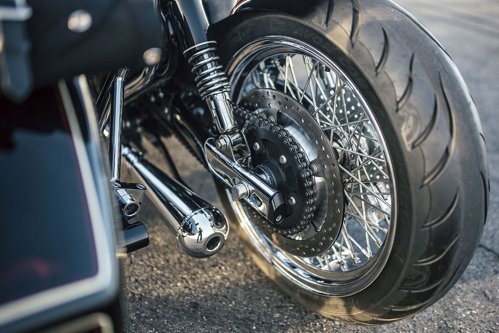 close view of rear wheel assembly