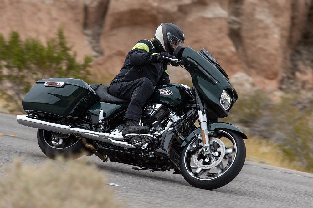 riding the Street Glide on a two-lane road
