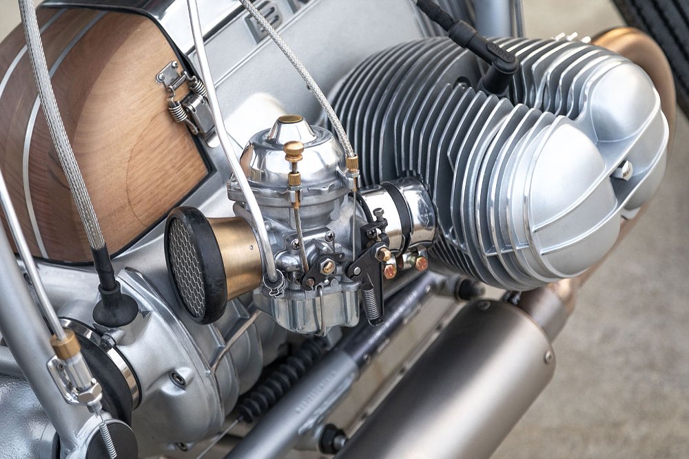 view of R65 boxer engine in the custom