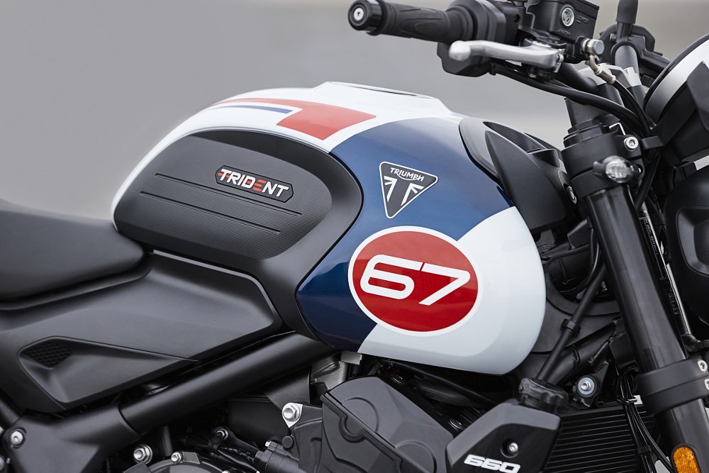 close view of the tank on the Triumph Triple Tribute