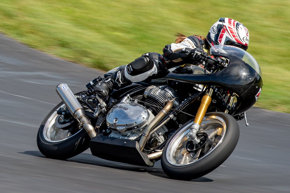 BTR woman racer on a Royal Enfield
