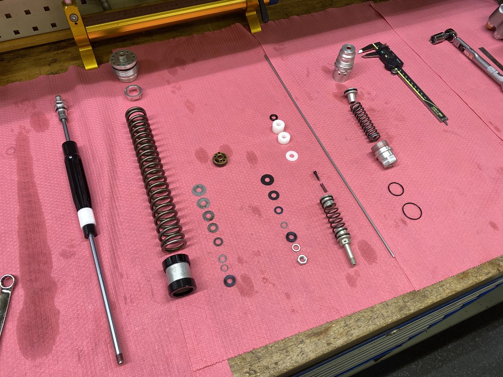 Ohlins FKR fork disassembled