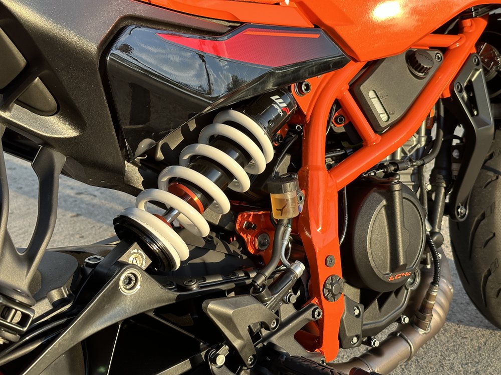 2024 KTM 390 Duke shock detail.