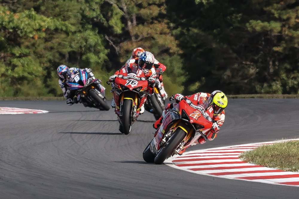 Herrin leading the other three riders through the turns at NJMP