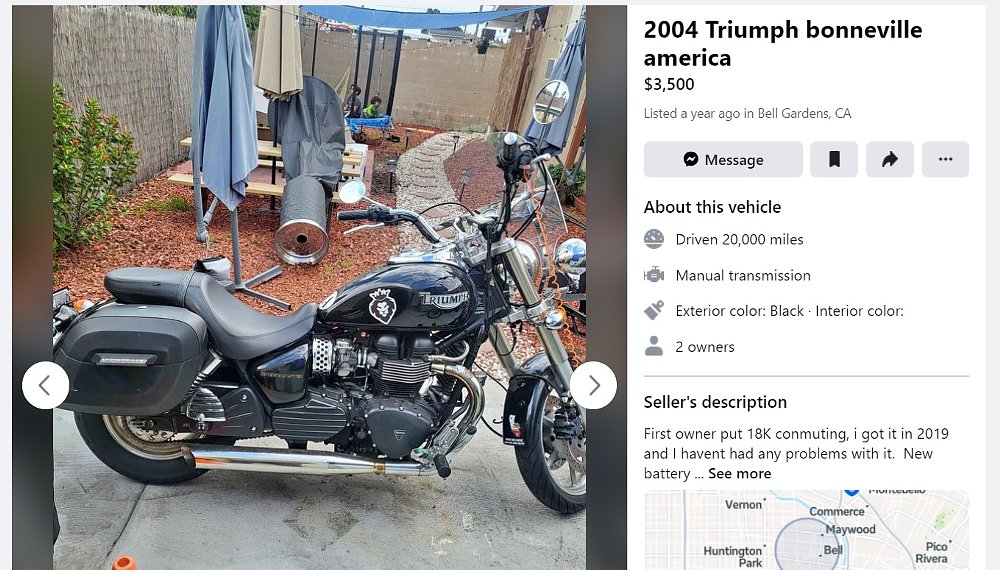 ad for a Triumph America cruiser for sale