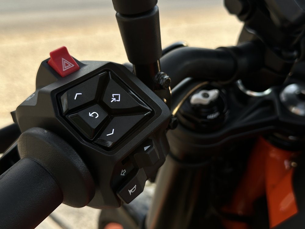 Detail of the left switchgear on KTM's 390 Duke.