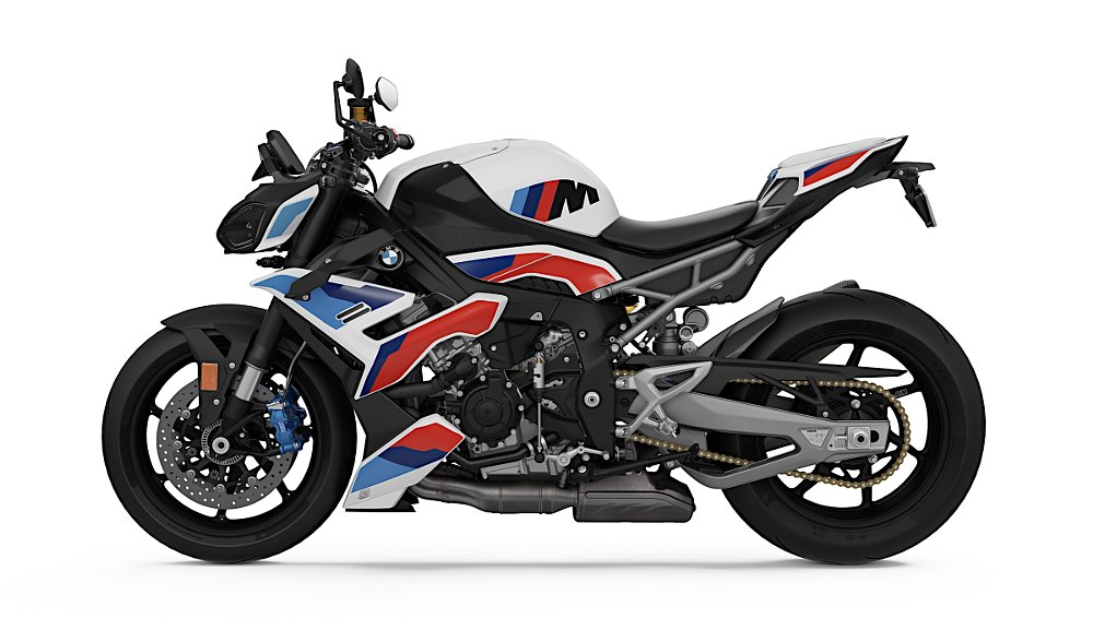 white BMW M 1000 R on a paddock stand at the track