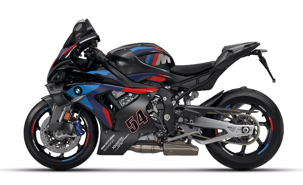 studio photo of black M 1000 RR with Toprak Razgotlioglu's number 54 on it