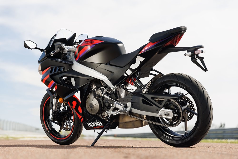 Aprilia RS 457 parked on a stand at the race track
