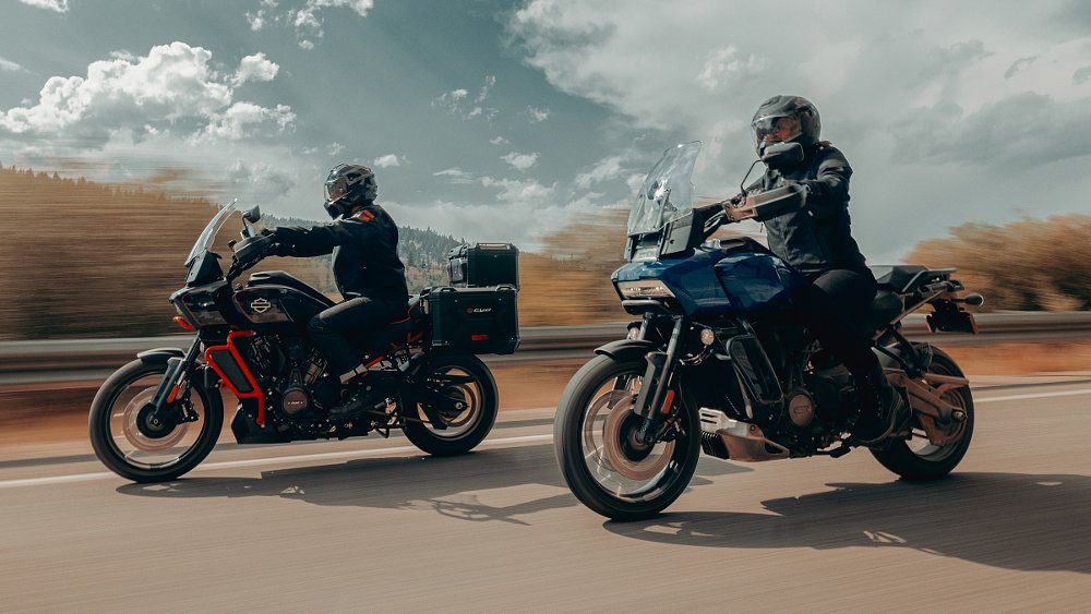 riders on Pan America Special and CVO models side by side on the road