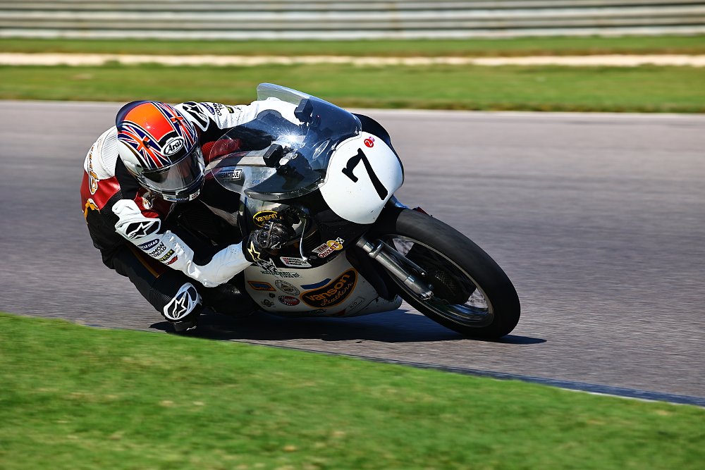 AJS 7R in a right hand curve at Barber Motorsports Park.