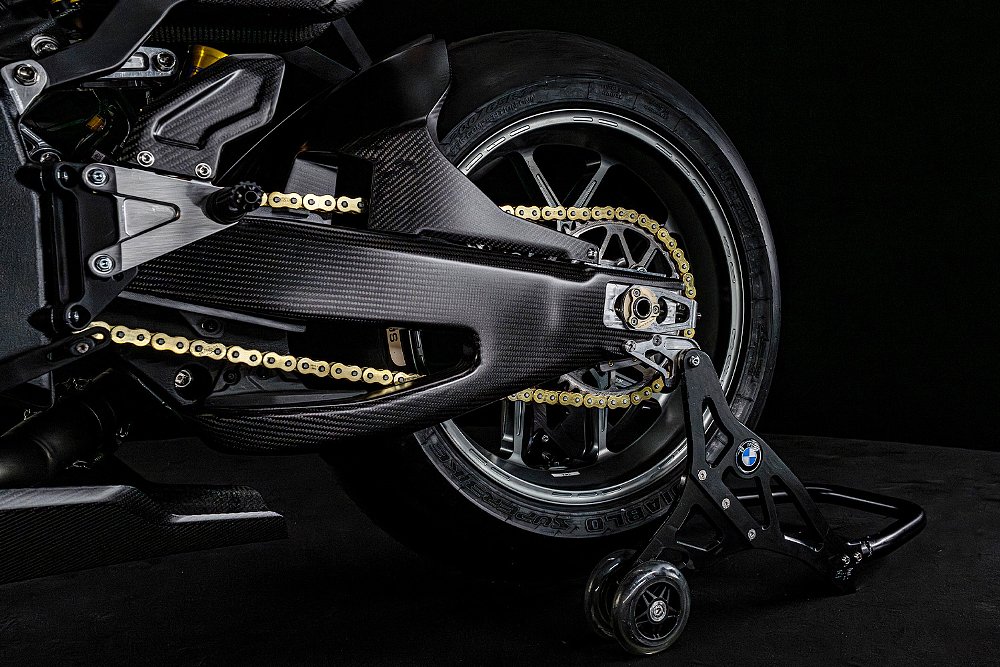 A close-up of the Concept RR's carbon fiber swingarm.