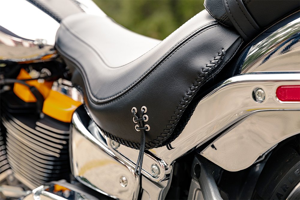 A close-up of the Gray Ghost's leather saddle.