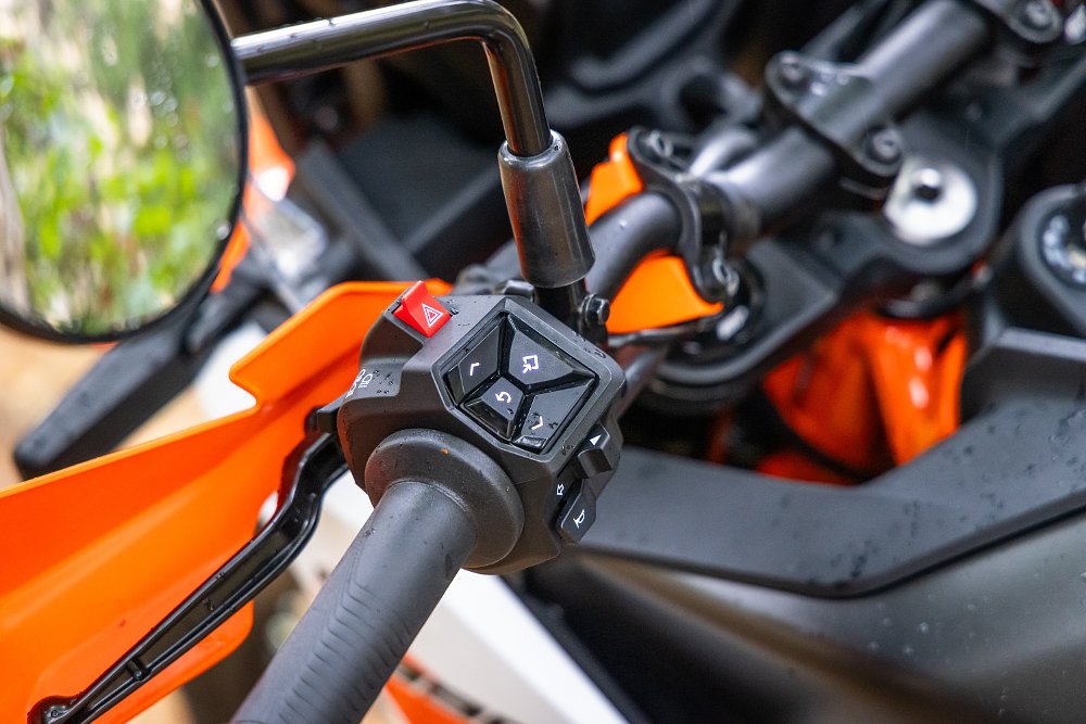 2025 KTM 390 Adventure R switchgear controls detail.