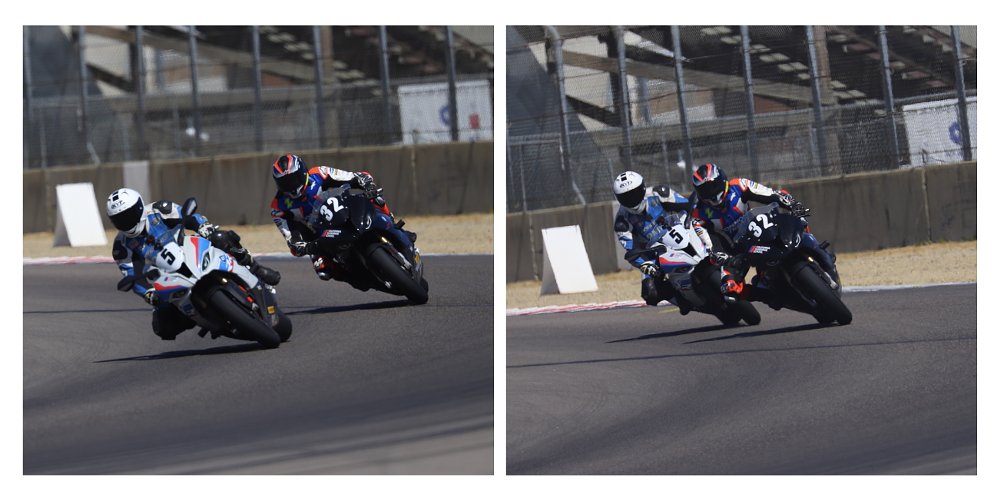 BMW S 1000 RR motorcycles riding through Turn 4 at Laguna Seca Raceway.