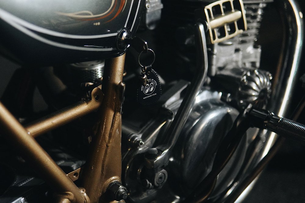 close view of the ignition on the side of the motorcycle