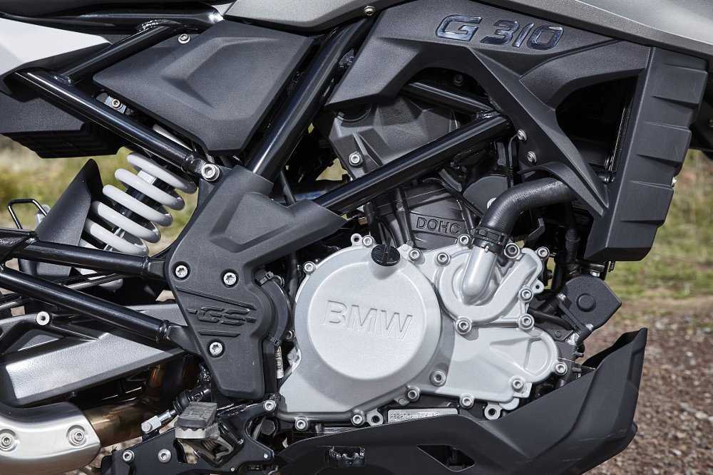 close view of the engine in a 2018 BMW G 310 GS