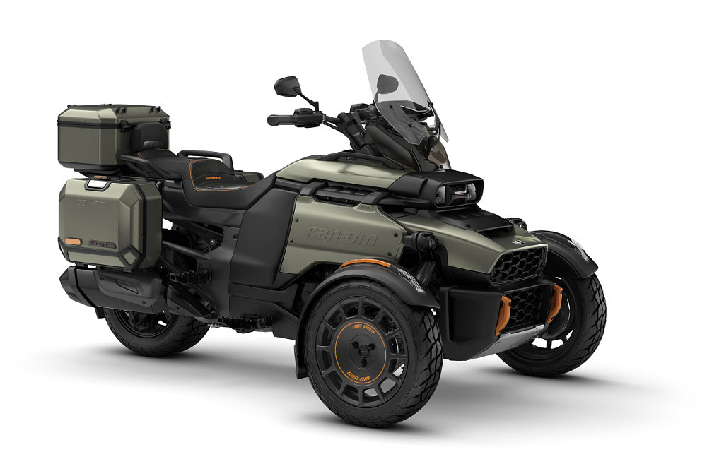 studio photo of fully outfitted Canyon Redrock in gray-green color