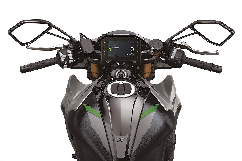 A top-down view of the Z1100's five-inch TFT dash.