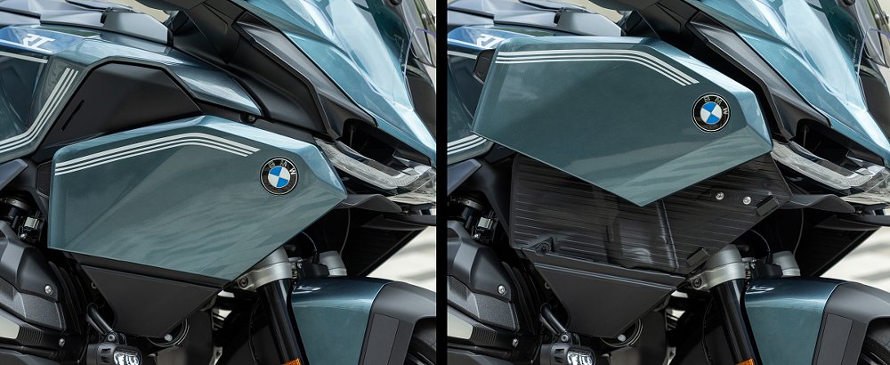 two images showing the side wind deflector panels in the upper and lower positions